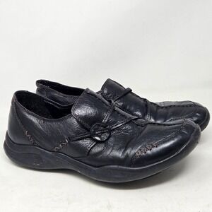 Clarks Wave Walk Black Leather Slip On Loafers Shoes 86505 Womens Size 8N